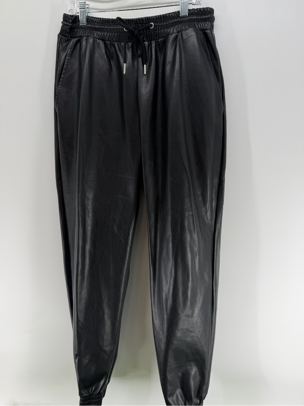bagatelle Black Faux Leather Jogger Pants with Drawstring